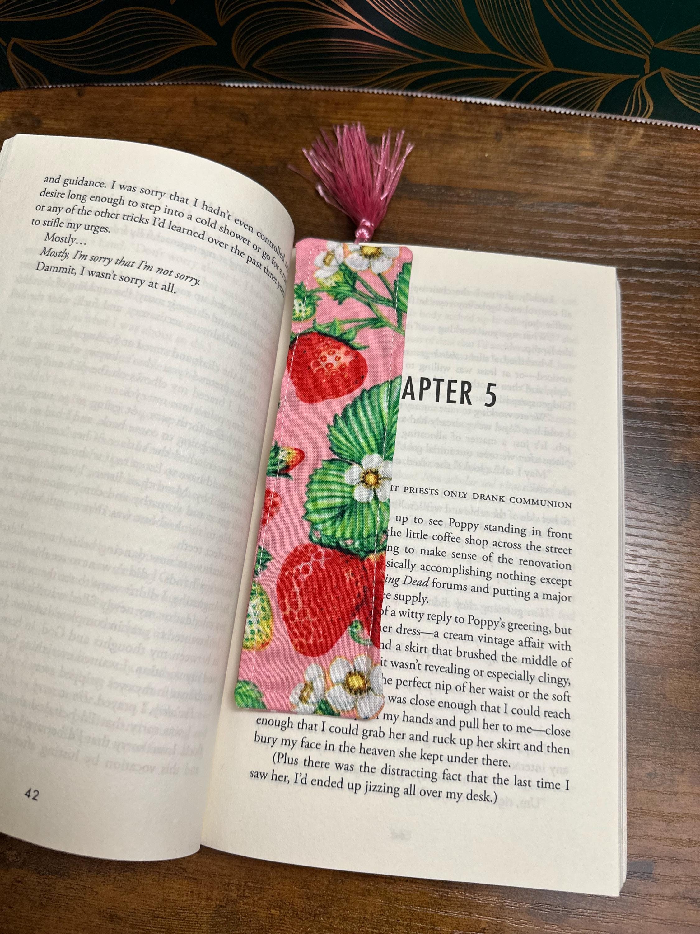 Pink Strawberry and plaid bookmark