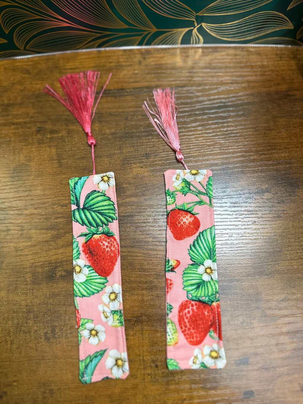 Pink Strawberry and plaid bookmark