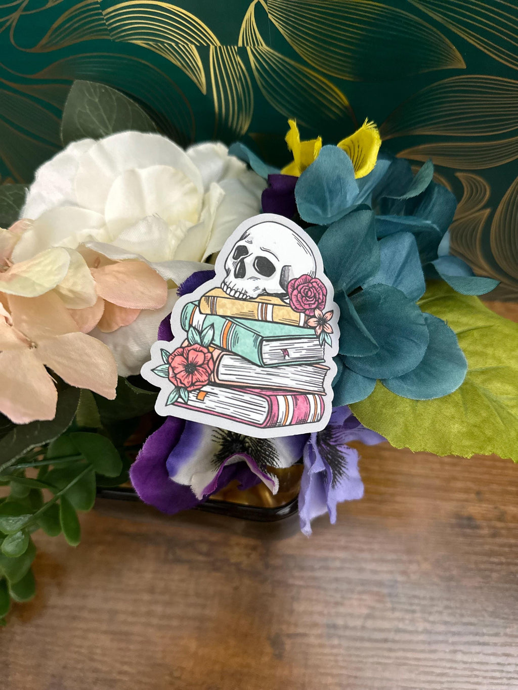 Skull on books sticker