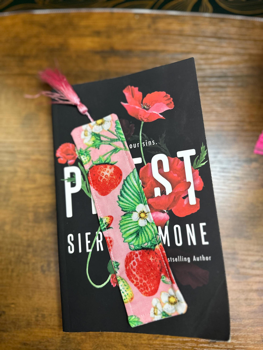 Pink Strawberry and plaid bookmark