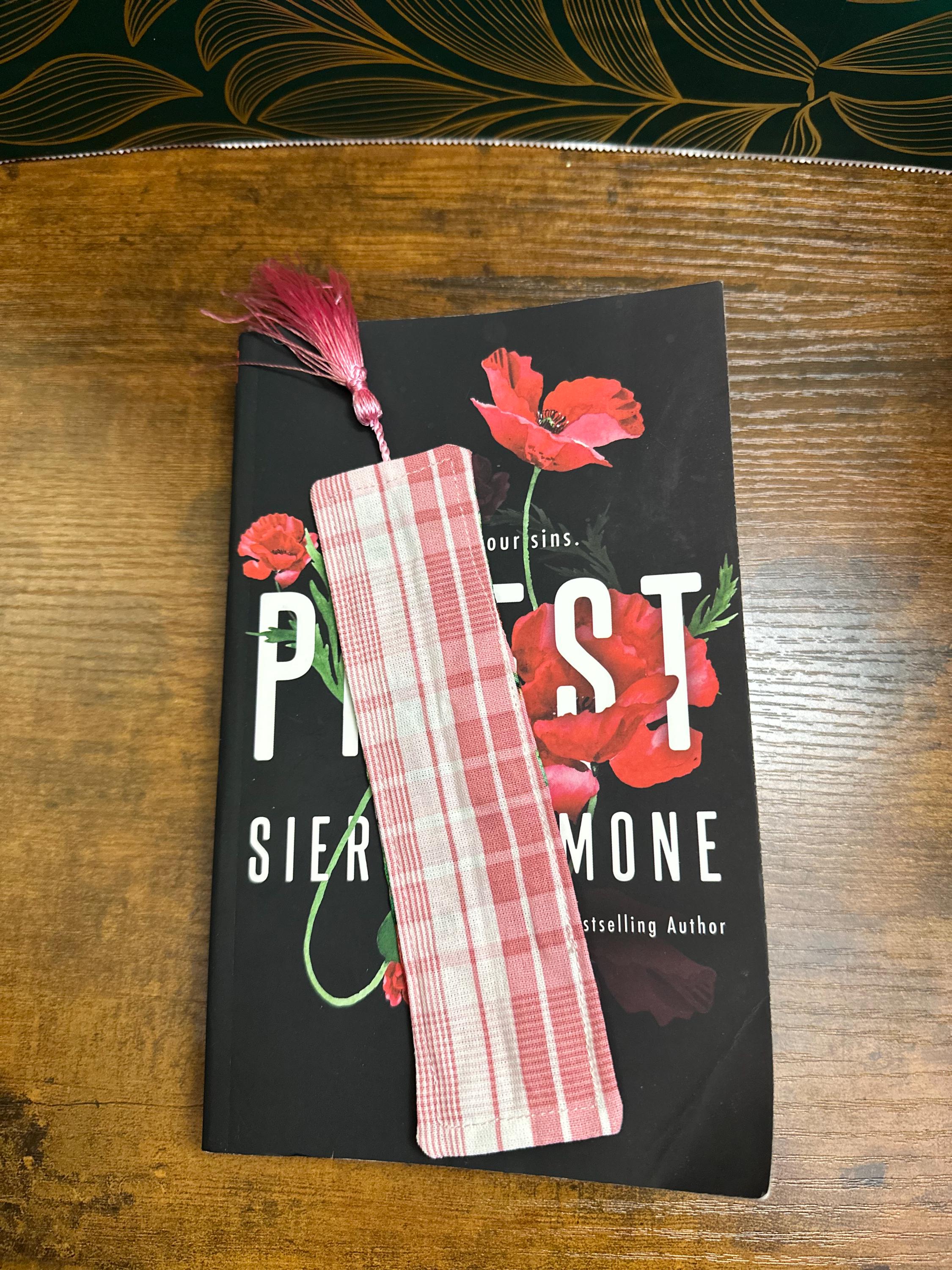 Pink Strawberry and plaid bookmark