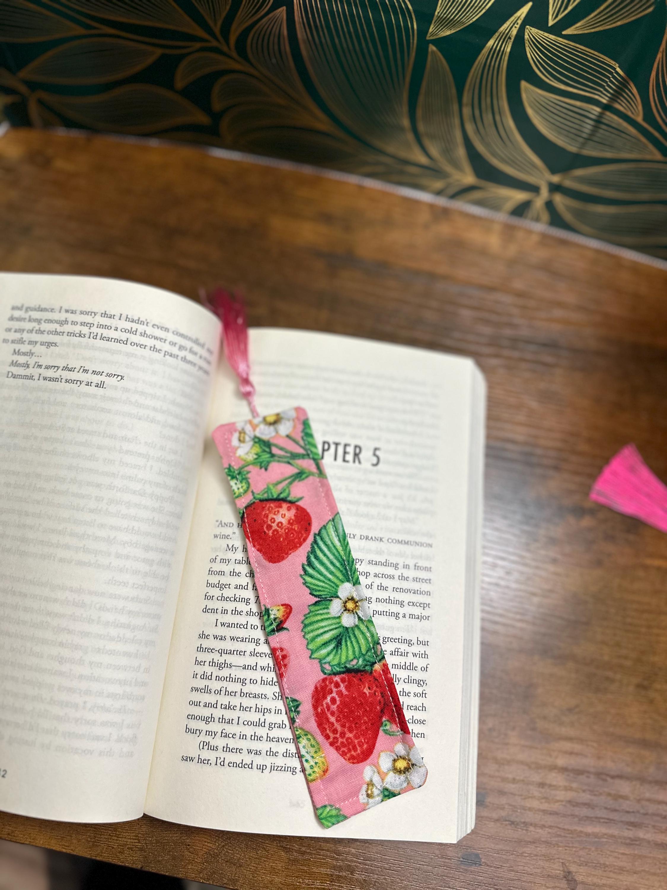 Pink Strawberry and plaid bookmark