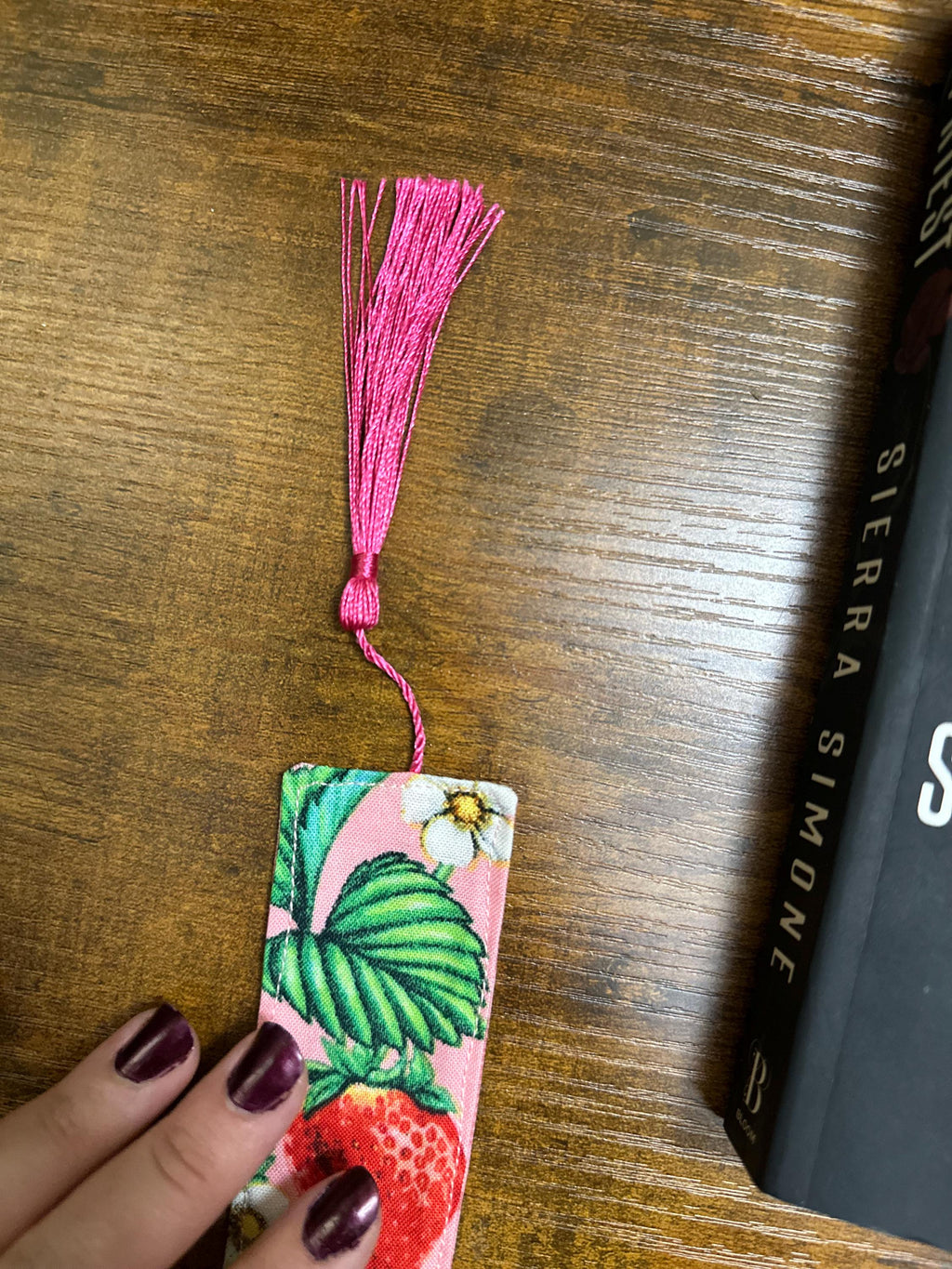 Pink Strawberry and plaid bookmark